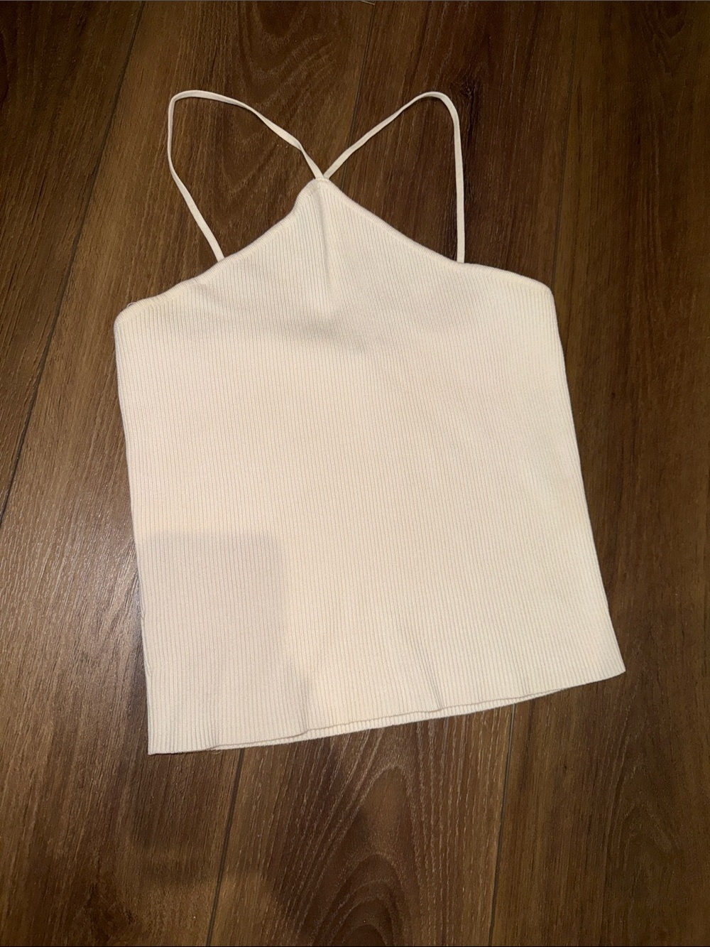 Zara Cream Ribbed Spaghetti-Strap Cami
